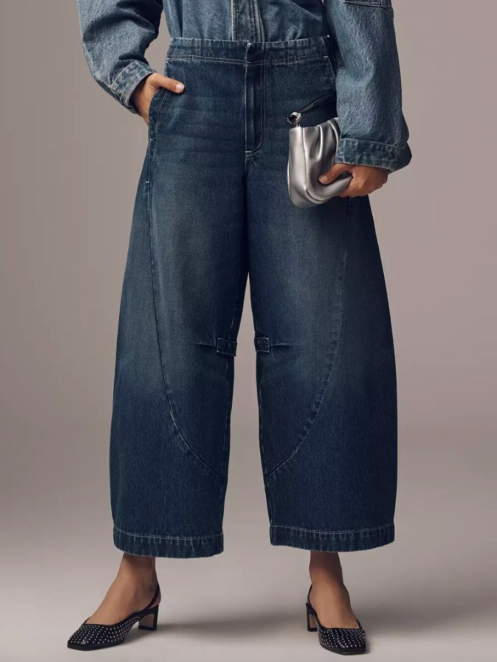 Pilcro Curve High-Rise Tapered Barrel Jeans Size 27 Dark Blue 100% Cotton